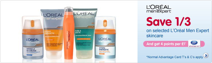 save 1/3 on selected L'oreal Men Expert skincare 